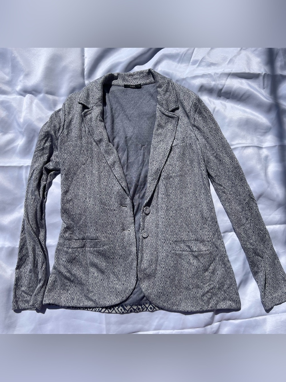 TART Gray Herringbone Knit Blazer Jacket